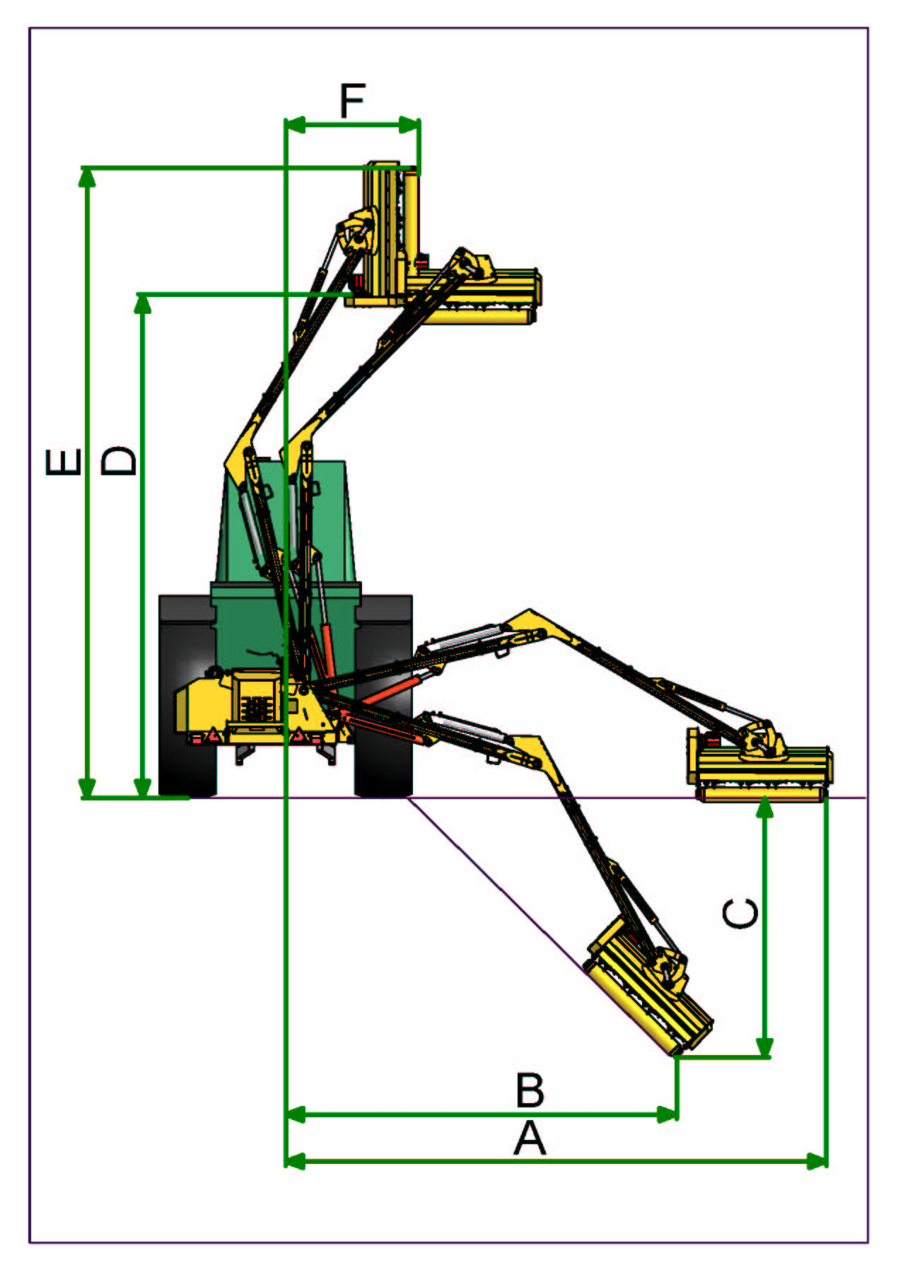 Schémas industriel d'une epareuse pour définir les côtes techniques de la machine.