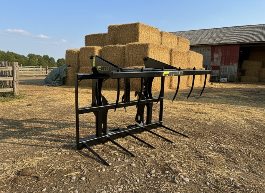 fourche à paille Gyrax posée par terre en extérieur