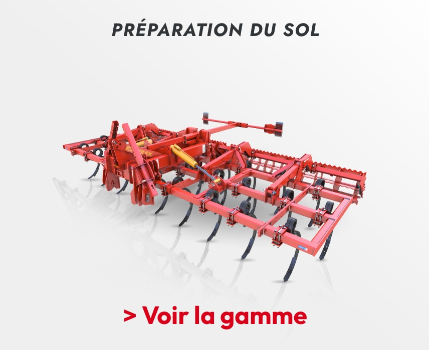 Cultivateur représenté en 3D, avec le texte "Préparation du sol" écrit au dessus