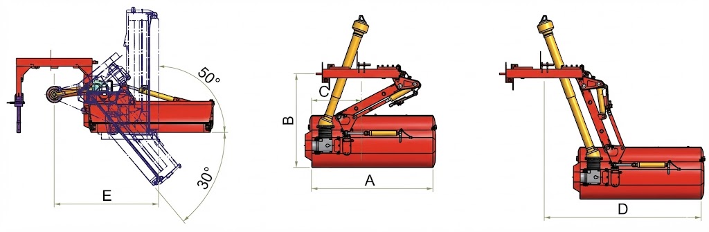 schémas industriel rotofaucheuse rfl, destiné à comprendre les cotes du tableau