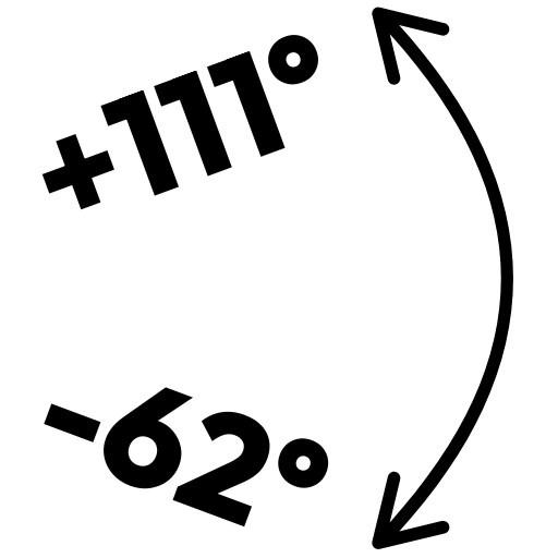 logo noir et blanc minimaliste indiquant la rotation du bras -62° à +111°