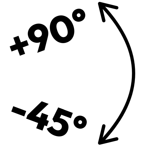 logo noir et blanc minimaliste indiquant la rotation du bras -45° à +90°