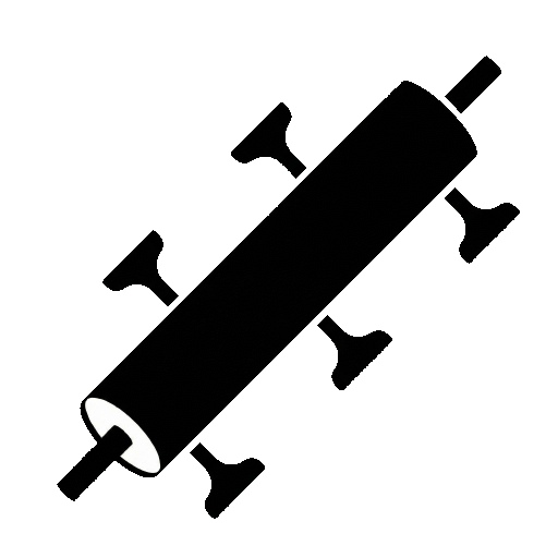 Logo minimaliste noir et blanc d'un rotor avec fléaux marteau