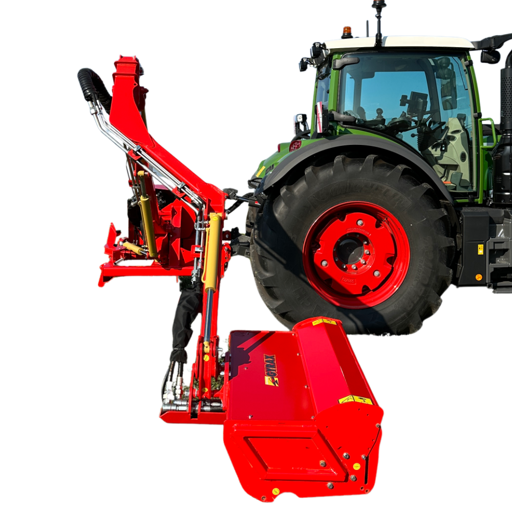 Vue du bras avancé +70mm de profil, permettant une meilleur visibilité au travail et un meilleur confort d'utilisation pour les épareuses Gyramax.